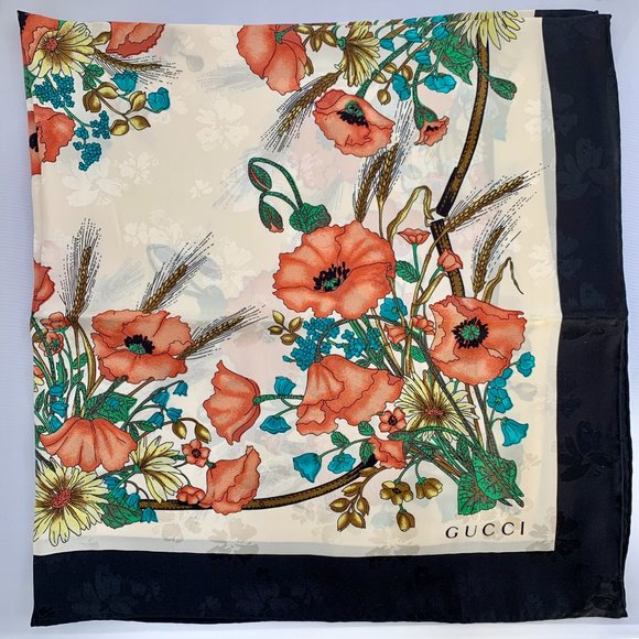 Gucci Silk Floral Scarf with Slight Shimmer - Picture 2 of 14